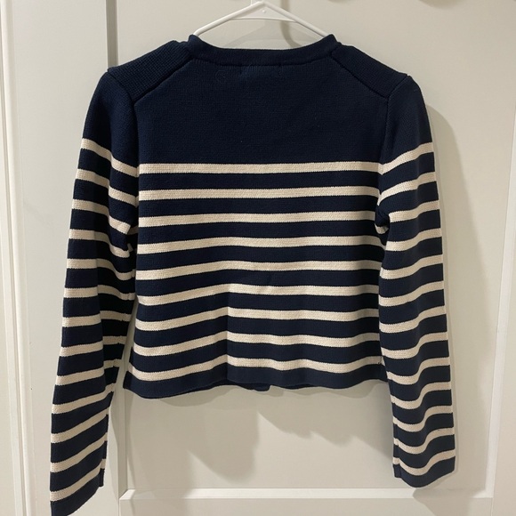 J.Crew Emilie sweater lady jacket in stripe small navy Moroccan sand - Picture 3 of 3